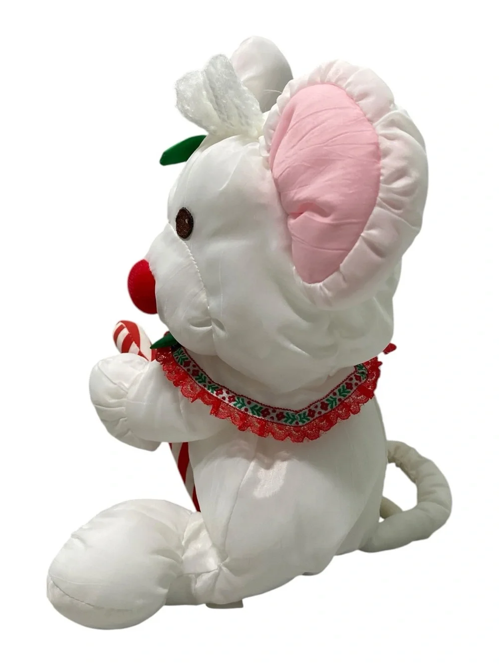 The 1988 Fisher-Price Puffalump White Christmas Mouse Candy Cane Plush 8033 Nylo